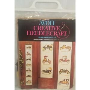 Vintage Cars Wall Hanging Crewel Avon Creative Needlecraft Kit 40" x 6" B10